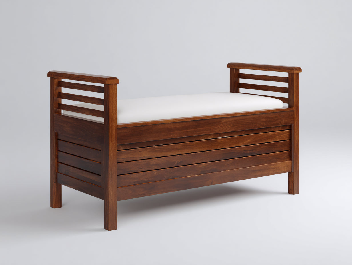 Bancos de jardín de madera 125 x 55 x 84 cm - Marrón oscuro y blanco - Con cojín y almacenamiento integrado
