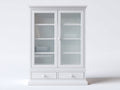 Estanterías de madera manufacturada y vidrio 90 x 38 x 176 cm - Blanco - Con 2 puertas y 2 cajones de estilo clásico
