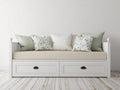 Sofás cama de madera 200x95x90 cm color blanco y beige con 2 cajones diseño clásico para salón o dormitorio