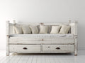 Sofás cama de madera blanca envejecida con 2 cajones 210x100x105 cm - diseño rústico para dormitorio y habitación de invitados