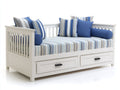 Sofás cama de madera 205x96x88 cm - Blanco y azul - Diseño tipo diván con 2 cajones