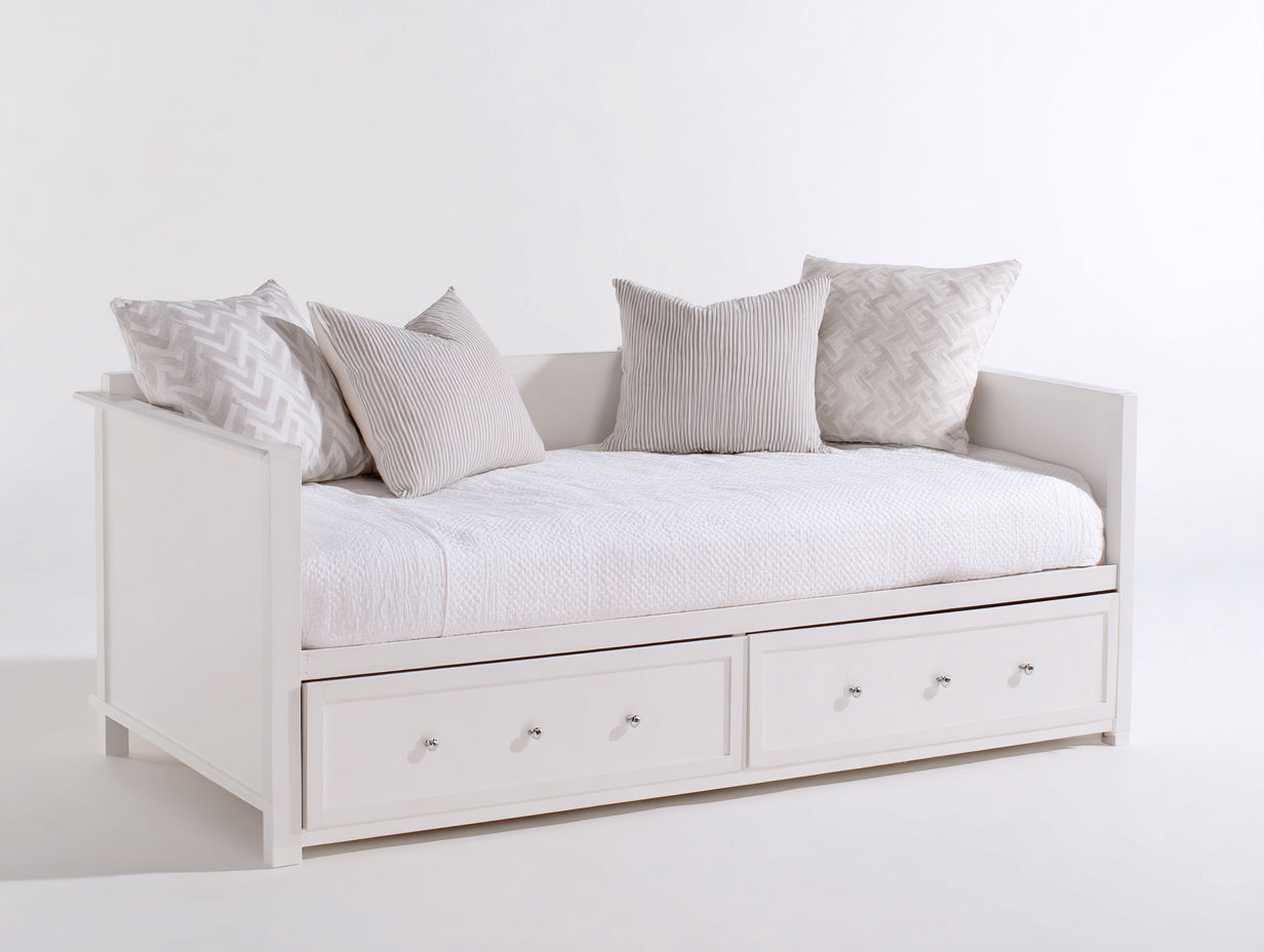 Sofás cama de madera 205x95x85 cm - Blanco - Diseño tipo diván con 2 cajones