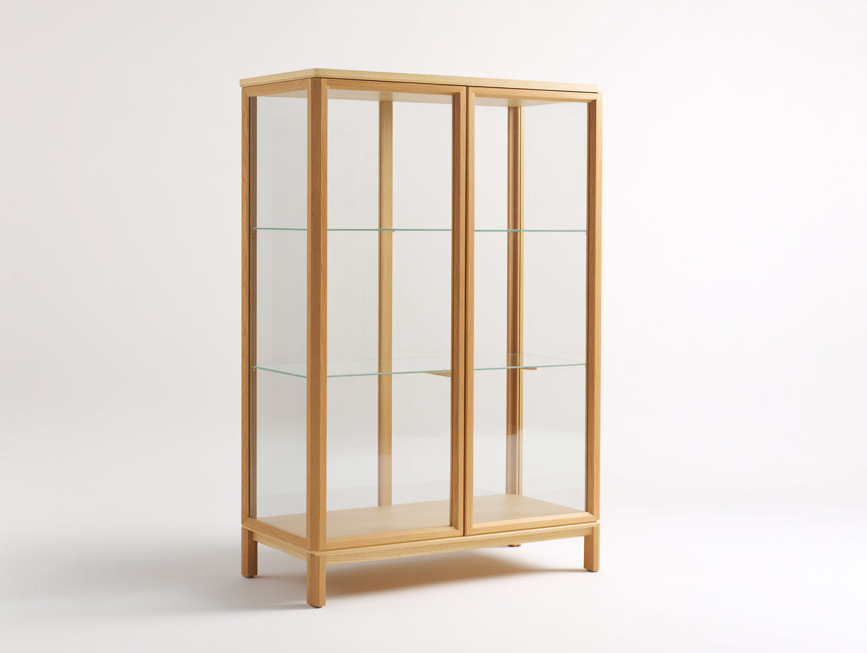 Estanterías de madera y vidrio 100x40x170 cm - Madera natural - 2 puertas y diseño minimalista