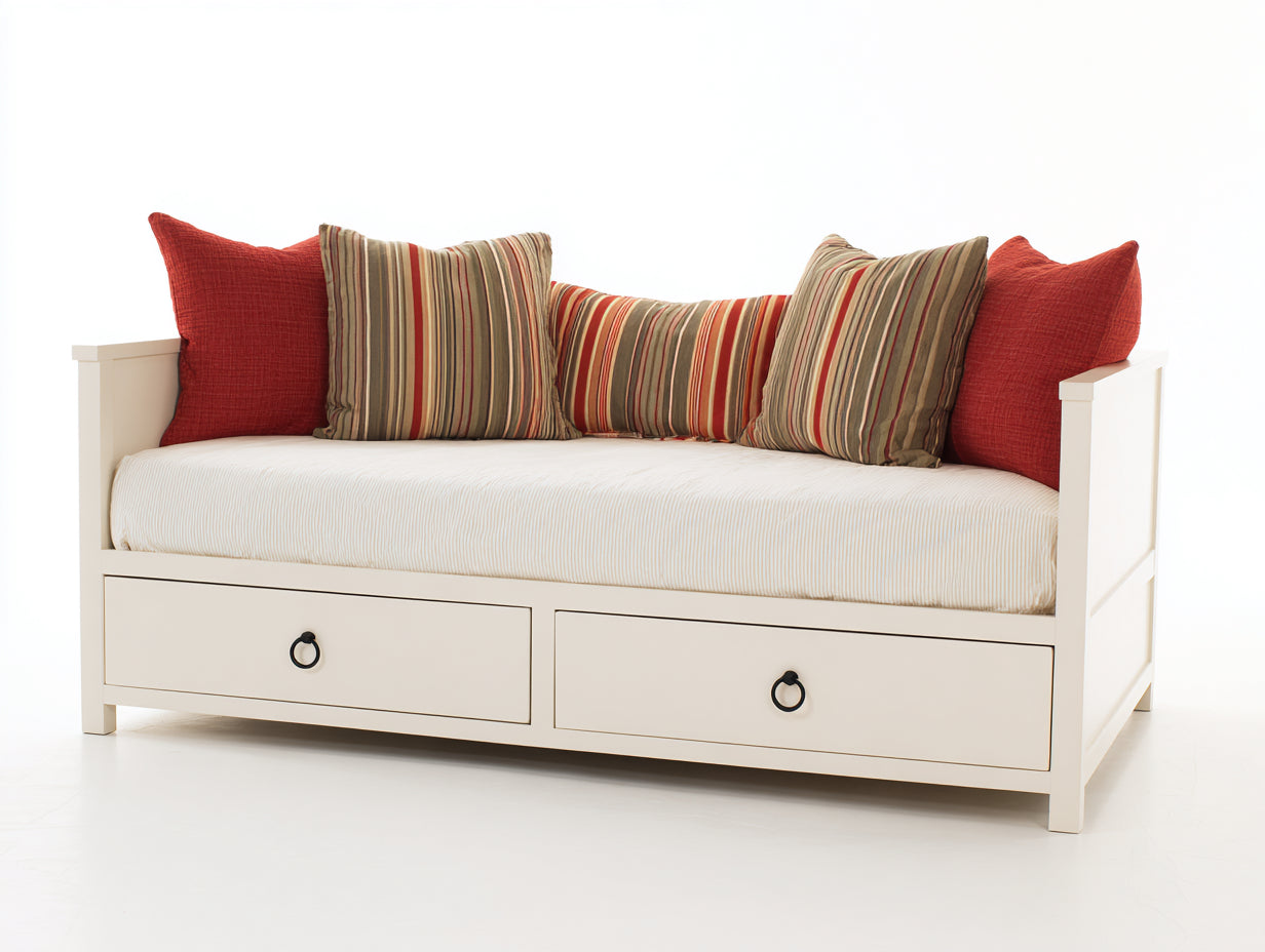 Sofás cama de madera 205x95x85 cm - Blanco crema - Diseño tipo diván con 2 cajones