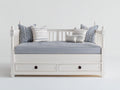 Sofás cama de madera manufacturada y tela 206 x 98 x 92 cm - Blanco y azul marino - Con 2 cajones y diseño clásico