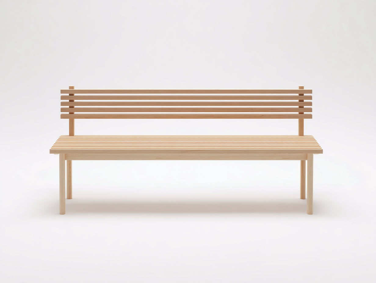 Bancos de jardín de madera 180x60x85 cm color marrón claro para 3 plazas con asiento y respaldo de listones diseño natural