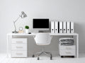 Mesas de oficina de madera 180x70x75 cm - Blanco - Con 2 cajoneras y 5 cajones