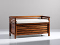 Bancos de jardín de madera 120x55x80 cm color marrón con asiento acolchado beige y reposabrazos diseño rústico