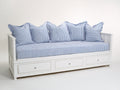 Sofá cama de madera 215 x 100 x 90 cm - blanco y azul - con 3 cajones y diseño costero