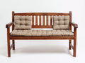 Banco de jardín de madera 135 x 62 x 90 cm - marrón oscuro y beige - respaldo de listones con reposabrazos