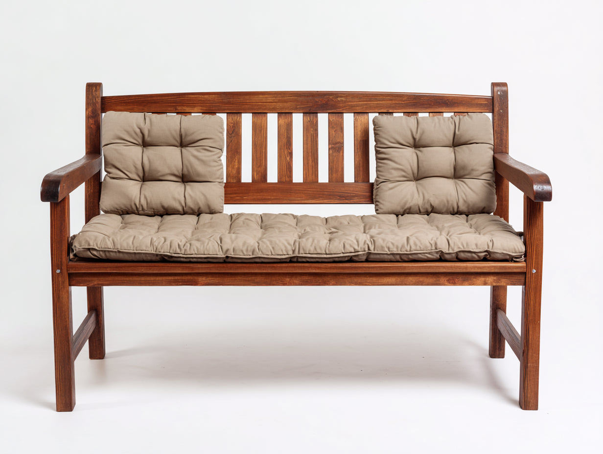 Banco de jardín de madera 135 x 62 x 90 cm - marrón oscuro y beige - respaldo de listones con reposabrazos