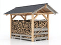 Leñero de jardín de madera 200 x 120 x 210 cm - madera natural y gris antracita - cubierta inclinada y estructura ventilada