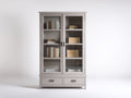 Estanterías de madera manufacturada y vidrio 92 x 40 x 182 cm - Gris topo - Con 2 puertas y 2 cajones de estilo clásico