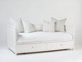 Sofás cama de madera 200x95x85 cm color blanco con 2 cajones y diseño nórdico para salón o dormitorio