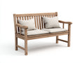 Bancos de jardín de madera marrón con asiento beige 135x65x90 cm - diseño de 2 plazas con reposabrazos para terraza y patio