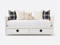 Sofás cama de madera en blanco con 2 cajones 210x100x95 cm diseño clásico para dormitorio y habitación de invitados