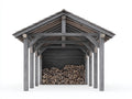 Leñero de jardín de madera 300 x 180 x 220 cm - gris envejecido - techo a dos aguas y estructura abierta