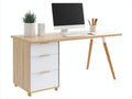 Mesa de oficina 160 x 60 x 76 cm - blanco y madera natural - con 3 cajones y diseño escandinavo
