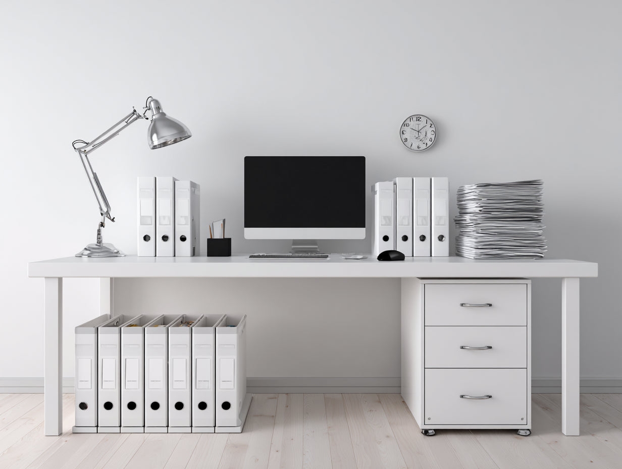 Mesa de oficina 180 x 80 x 75 cm - blanco - con cajonera móvil de 3 cajones y diseño moderno