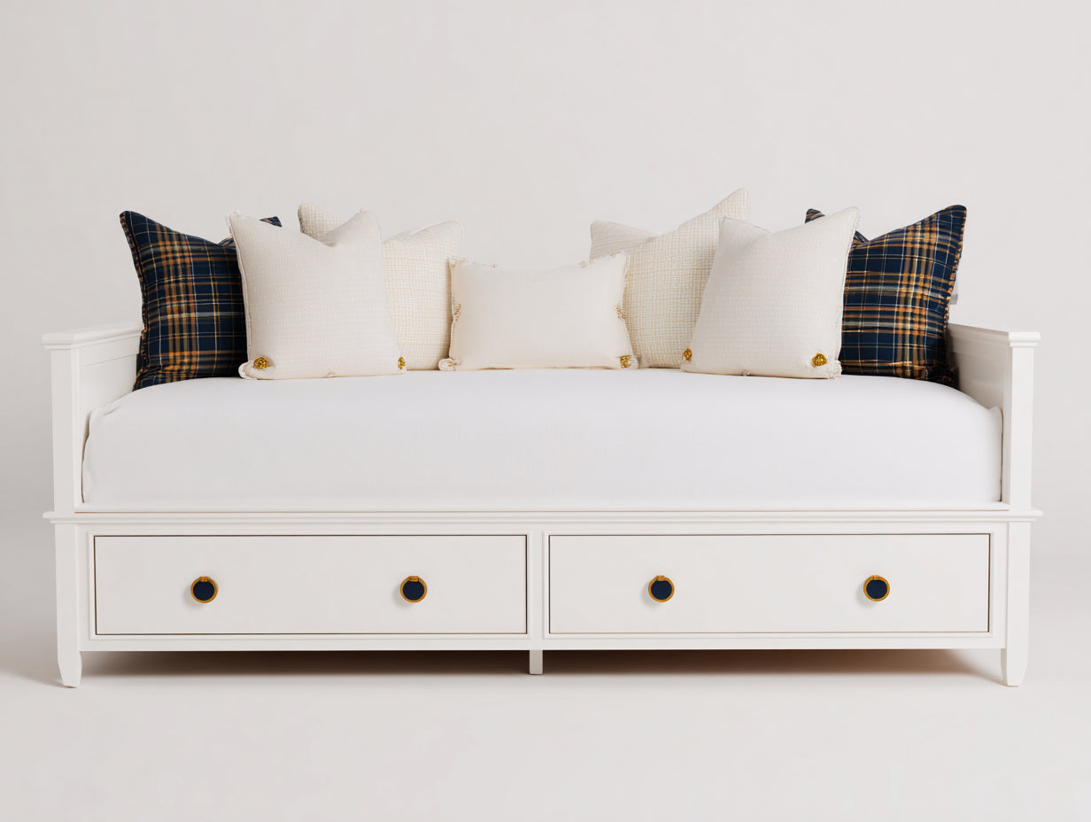 Sofá cama de madera 210 x 95 x 90 cm - blanco - con 2 cajones y diseño clásico