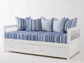 Sofás cama de madera 205x96x88 cm - Blanco y azul - Diseño tipo diván con 4 cajones